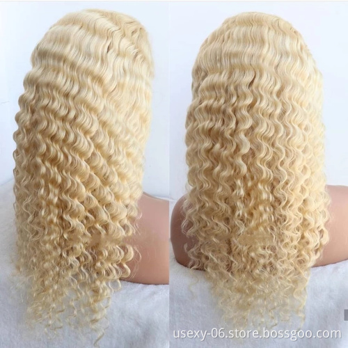 Raw virgin cuticle aligned brazilian frontal human hair 613 blonde transparent lace front wig with baby hair for black women